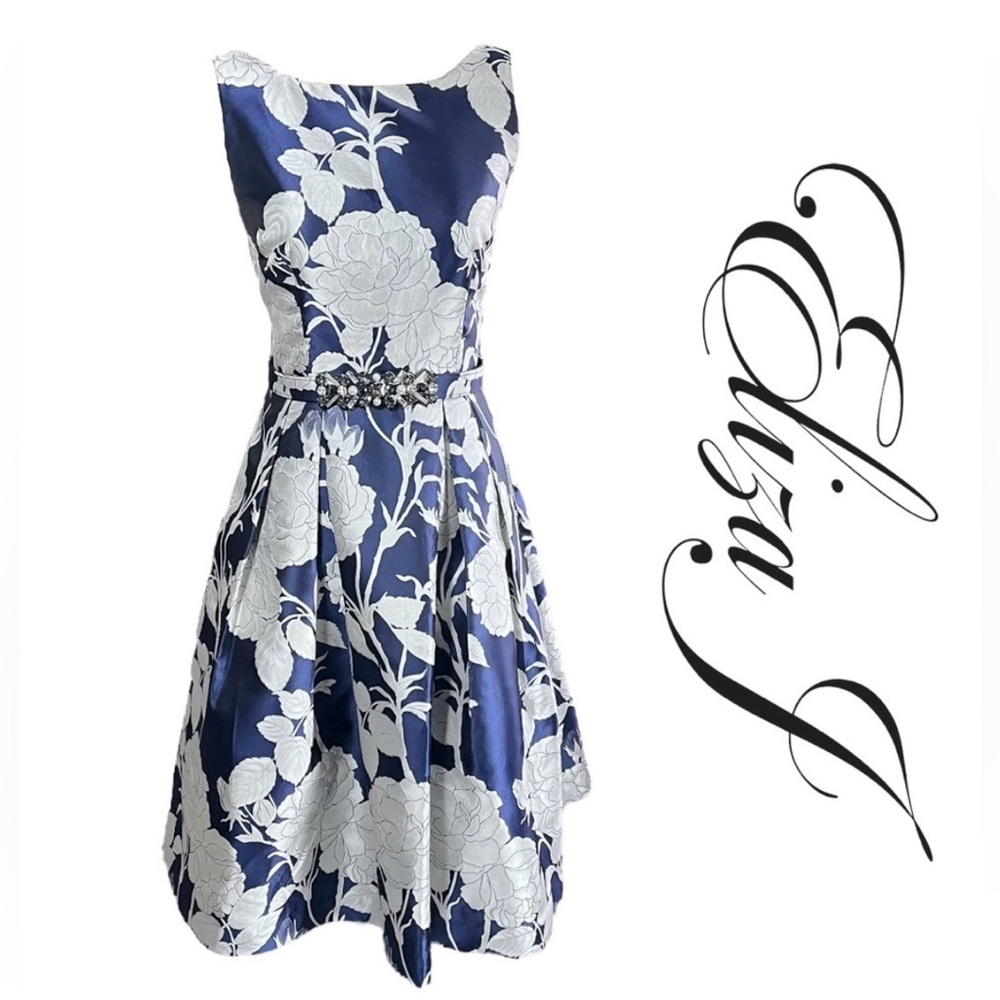 Eliza J Jacquard Floral Print 50s Style A-Line Dress Sz 2